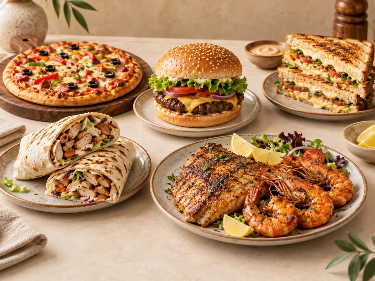 Representative category illustration: Shawarma, Pizza, Burgers, Sandwiches & Seafood