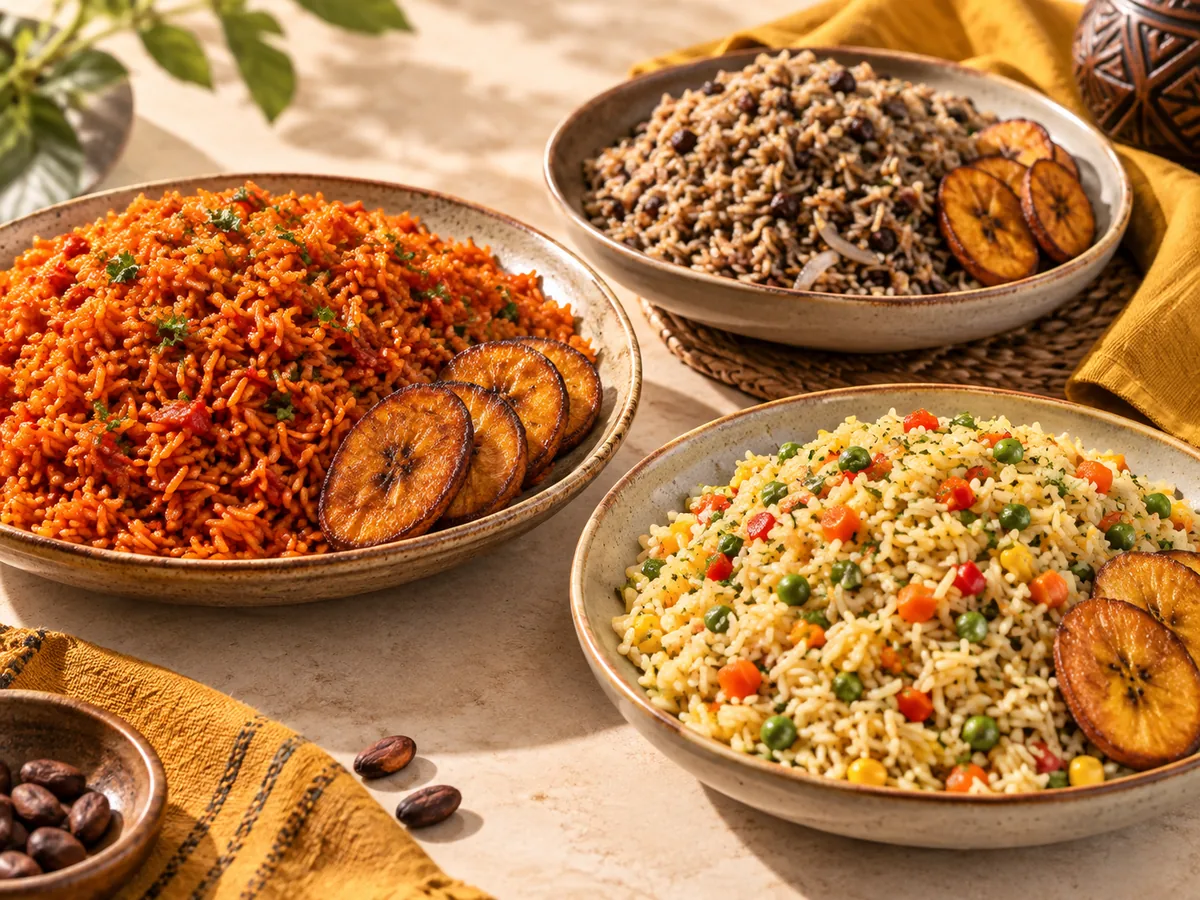 Representative category image: Jollof, fried rice, native rice and Ofada rice